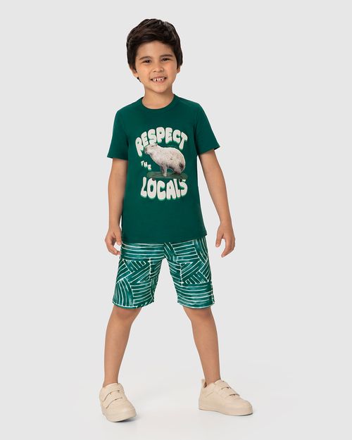 Conjunto Infantil Menino Camiseta E Bermuda Estampada Em Algodão Malwee Kids