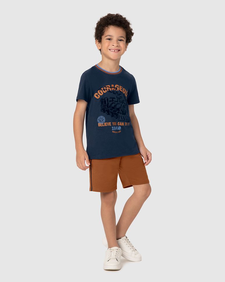 Conjunto Infantil Menino Camiseta Courageous Em Algodão Malwee Kids