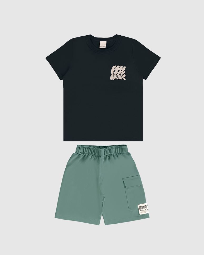 Conjunto Infantil Menino Camiseta Estampa Frente E Costas Malwee Kids