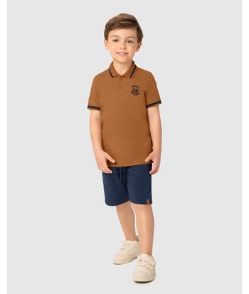 Conjunto Infantil Menino Camisa Polo + Bermuda Em Algodão Malwee Kids