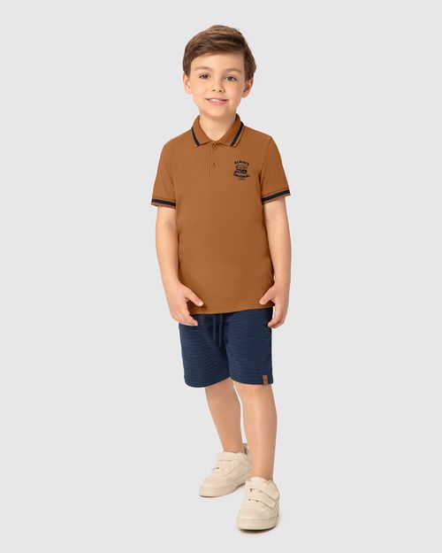 Conjunto Infantil Menino Camisa Polo + Bermuda Em Algodão Malwee Kids