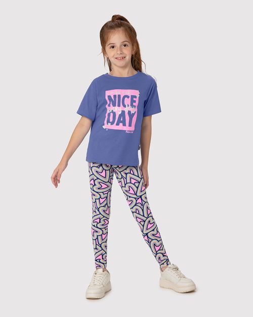 Conjunto Infantil Menina Legging Estampa Corações Em Algodão Malwee Kids
