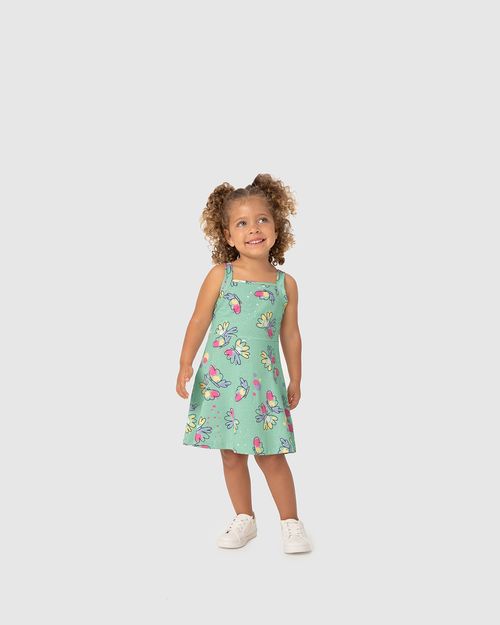 Vestido Infantil Rodado Com Estampa Alça Média Em Algodão Malwee Kids
