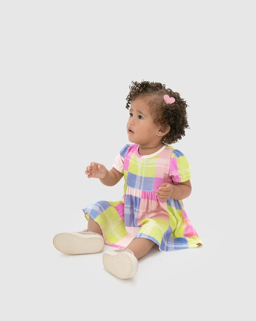 Vestido Infantil Xadrez Abertura Ombro Em Viscose Malwee Kids