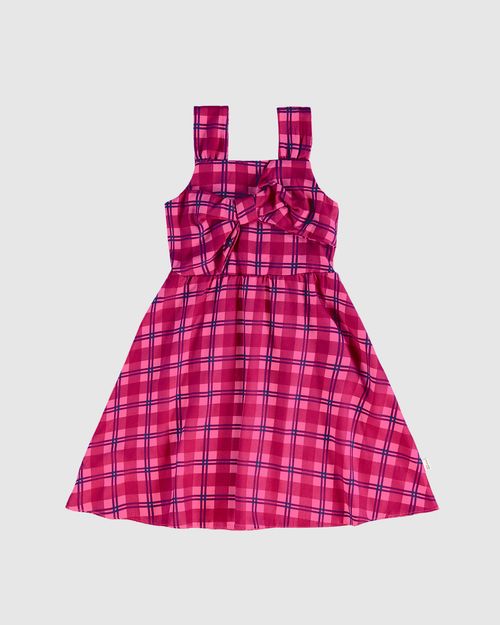 Vestido Infantil Xadrez Laço Frontal Em Viscose Malwee Kids