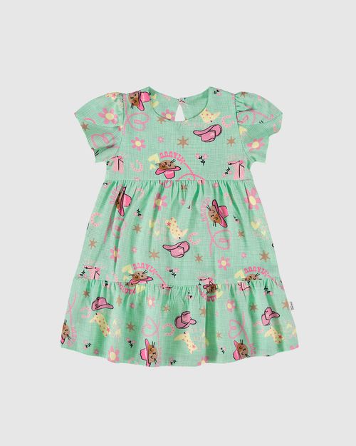 Vestido Infantil Evasê Abertura Costas Em Viscose Malwee Kids