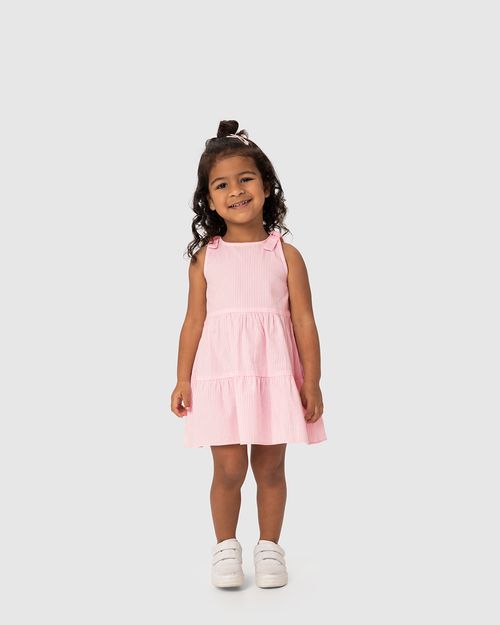 Vestido Infantil Laço Nos Ombros Em Algodão Texturizado Malwee Kids