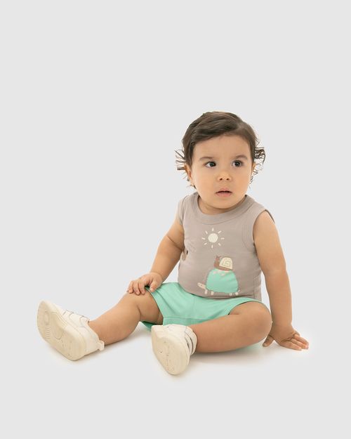 Conjunto Infantil Menino Regata Estampada + Bermuda Em Algodão Malwee Kids