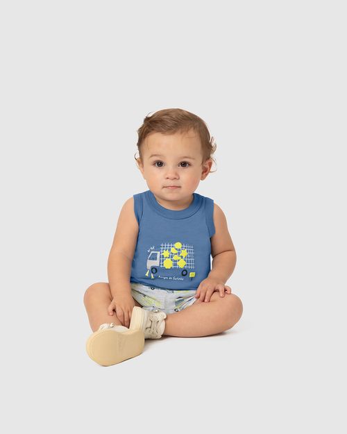 Conjunto Infantil Menino Regata + Bermuda Estampada Em Algodão Malwee Kids