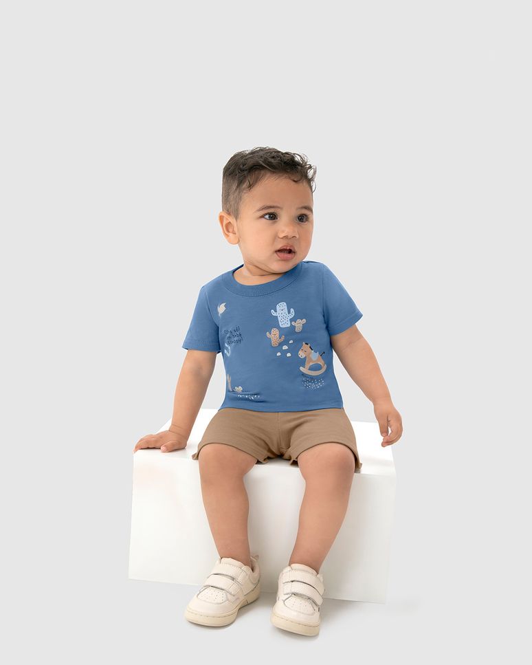Conjunto Infantil Menino Camiseta Estampada + Bermuda Em Algodão Malwee Kids