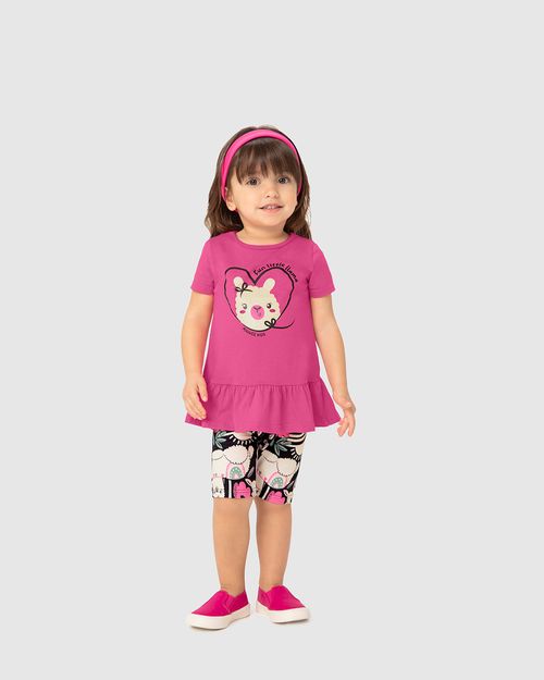 Conjunto Infantil Menina Bermuda Ciclista Estampada Em Algodão Malwee Kids