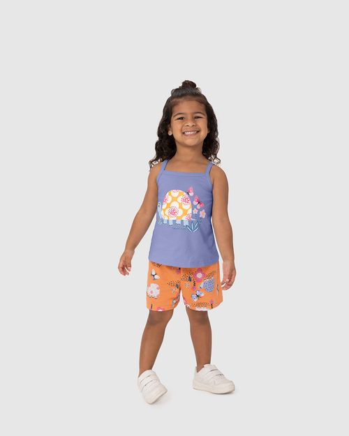 Conjunto Infantil Menina Regata Estampa Frontal Em Algodão Malwee Kids