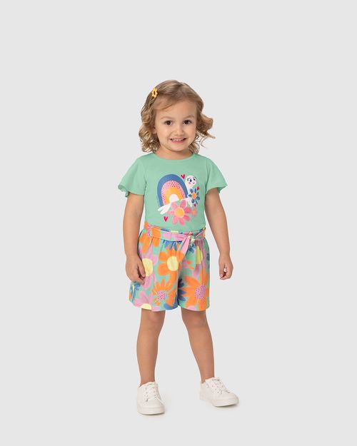 Conjunto Infantil Menina Shorts Estampa Floral Em Algodão Malwee Kids