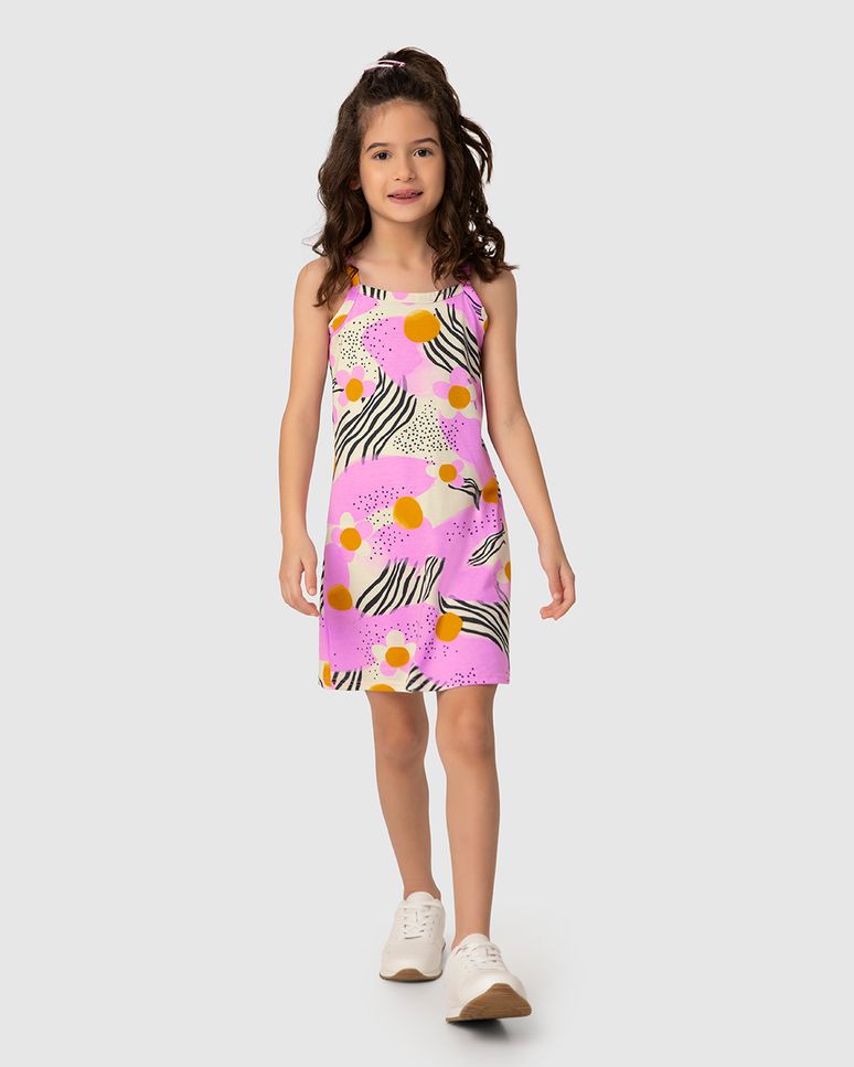 Vestido Infantil Decote Reto Estampado Em Algodão Malwee Kids