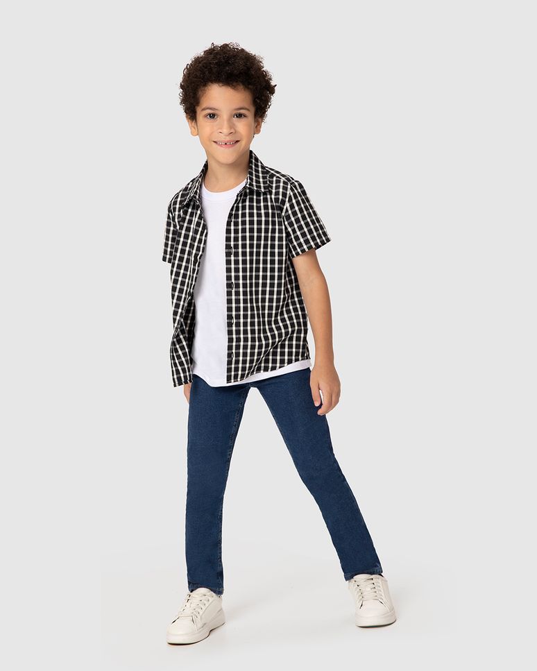 Camisa Infantil Menino Manga Curta Xadrez Em Tricoline Malwee Kids