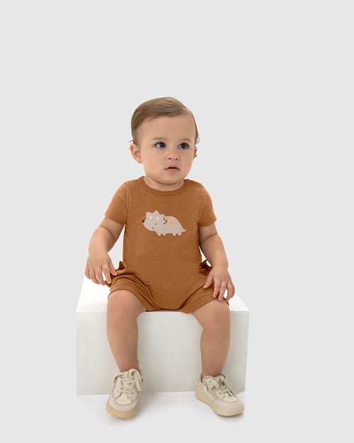Macaquinho Infantil Menino Aplique Lateral Em Malha Texturizada Malwee Kids