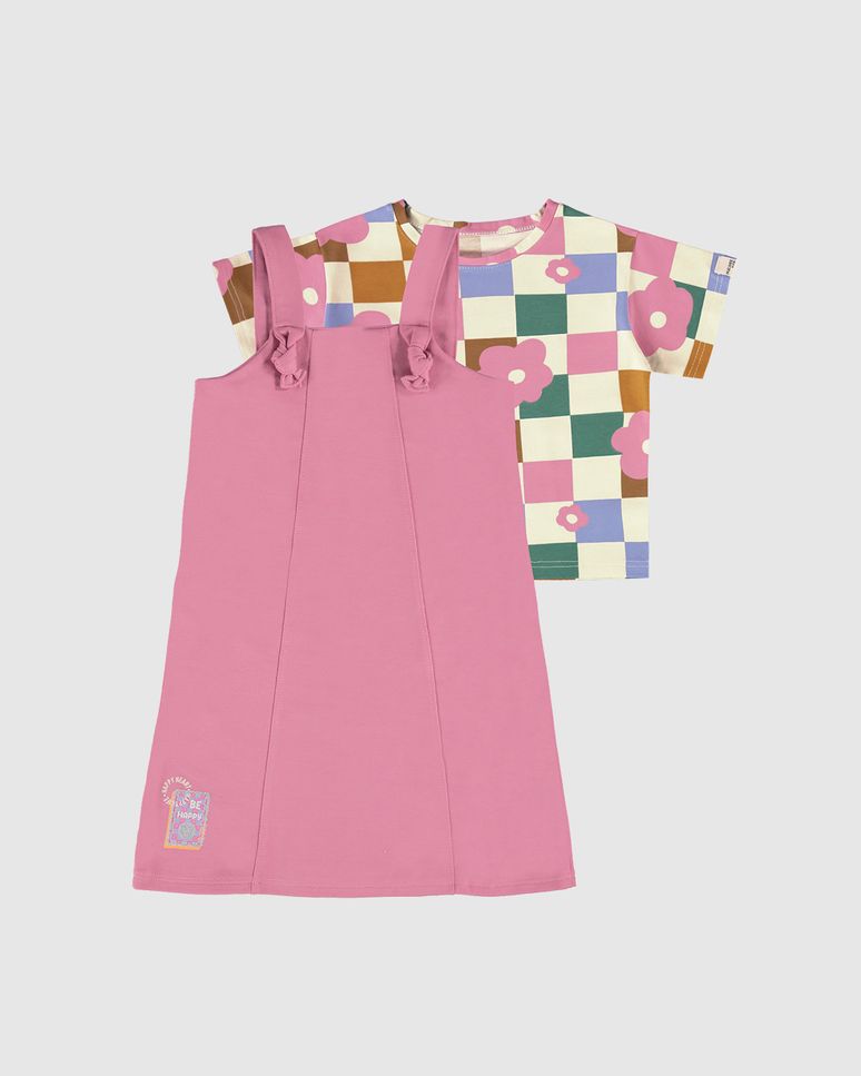 Conjunto Infantil Menina Blusa Quadriculada + Vestido Malwee Kids