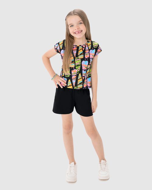 Conjunto Infantil Menina Blusa Manga Curta Estampada Em Algodão Malwee Kids