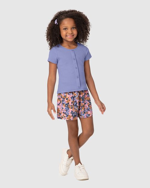 Conjunto Infantil Menina Blusa Botões Frontais Em Ribana Malwee Kids