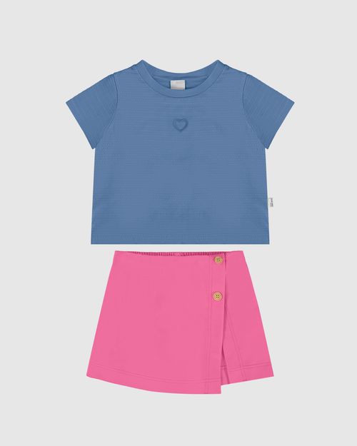 Conjunto Infantil Menina Blusa Box + Shorts Saia Malwee Kids