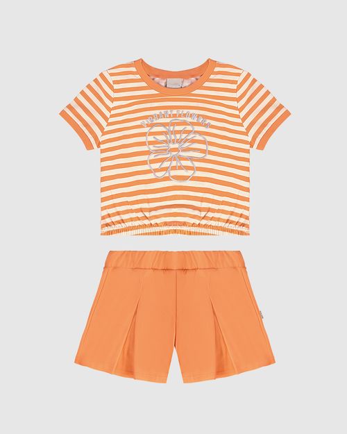 Conjunto Infantil Menina Blusa Listrada Flowers Em Algodão Malwee Kids