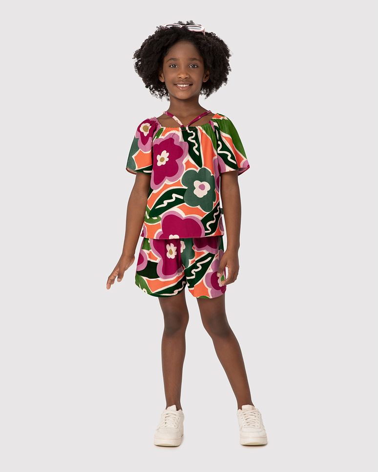 Conjunto Infantil Menina Estampa Floral Em Viscose Malwee Kids