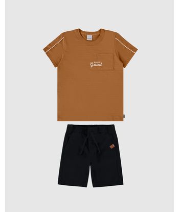 Conjunto Infantil Menino Camiseta + Bermuda Em Sarja Stretch Malwee Kids
