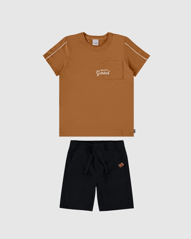 Conjunto Infantil Menino Camiseta + Bermuda Em Sarja Stretch Malwee Kids