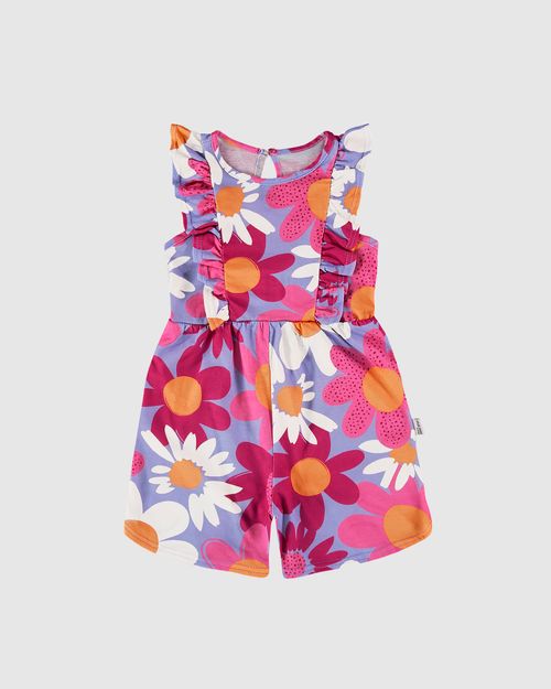Macaquinho Infantil Menina Evasê Estampa Floral Em Algodão Malwee Kids