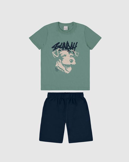 Conjunto Infantil Menino Camiseta Com Bermuda Em Moletinho Malwee Kids