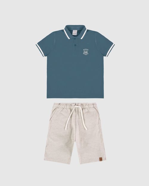 Conjunto Infantil Menino Camisa Polo + Bermuda Em Algodão Malwee Kids