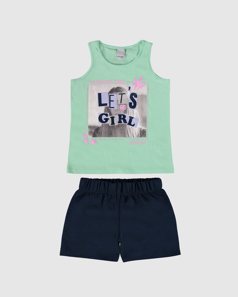 Conjunto Infantil Menina Regata Let's Go Girl Em Algodão Malwee Kids