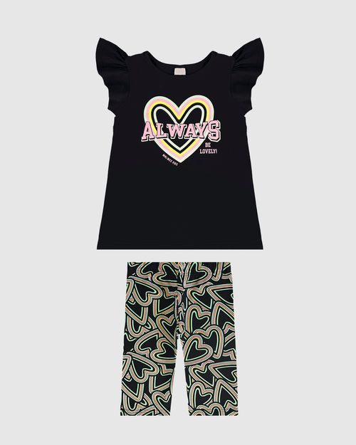 Conjunto Infantil Menina Blusa + Bermuda Estampada Em Algodão Malwee Kids