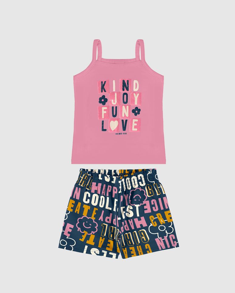 Conjunto Infantil Menina Regata E Shorts Estampado Em Algodão Malwee Kids