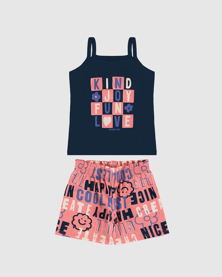 Conjunto Infantil Menina Regata E Shorts Estampado Em Algodão Malwee Kids