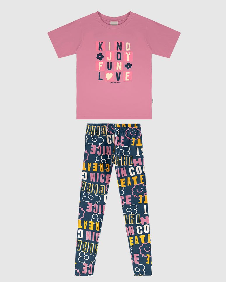 Conjunto Infantil Menina Legging Estampa Lettering Em Algodão Malwee Kids