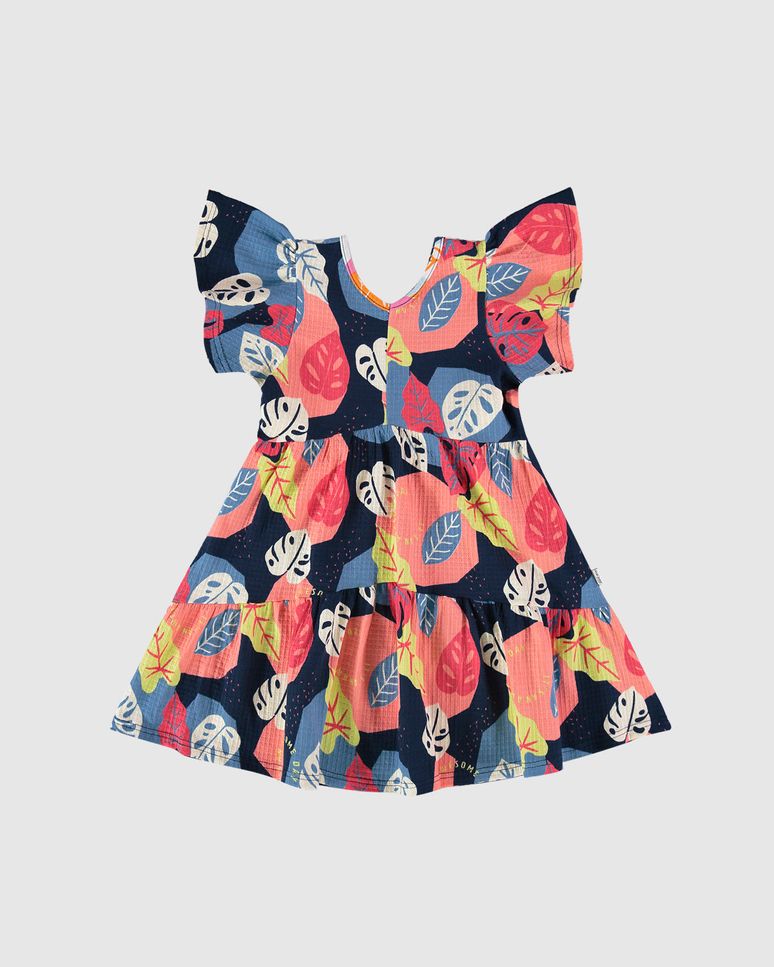 Vestido Infantil Estampado Manga Evasê Em Malha Texturizada Malwee Kids