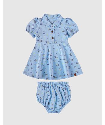 Conjunto Infantil Menina Vestido + Calcinha Estampa Floral Malwee Kids