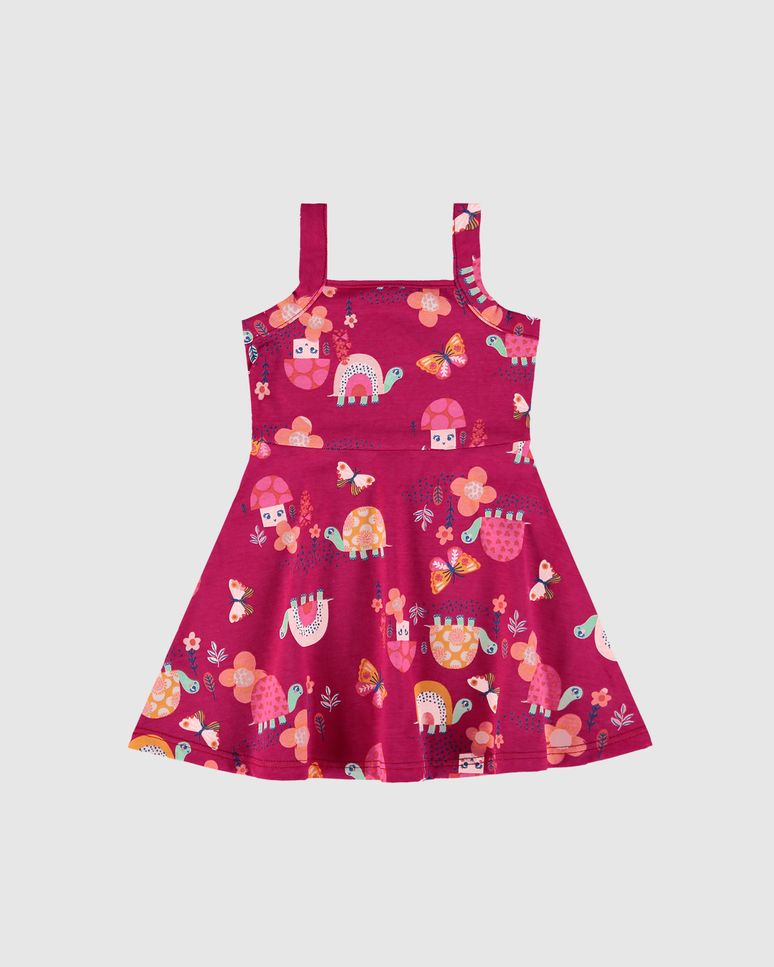 Vestido Infantil Rodado Com Estampa Alça Média Em Algodão Malwee Kids
