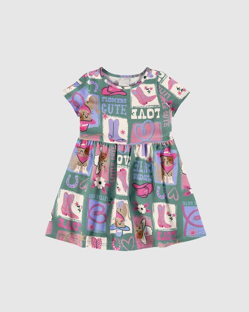Vestido Infantil Rodado Com Estampa Em Algodão Malwee Kids