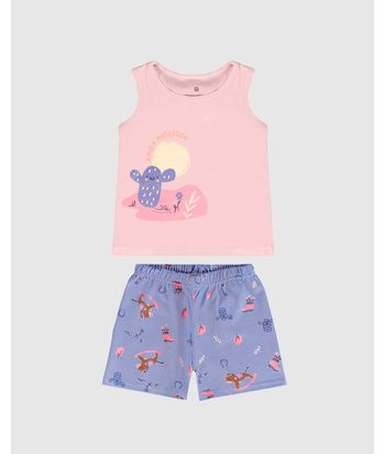 Conjunto Infantil Menina Regata + Shorts Estampado Em Algodão Malwee Kids
