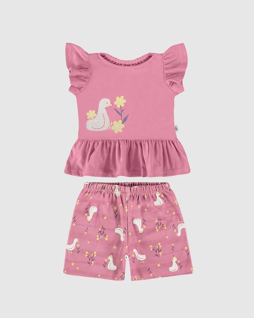 Conjunto Infantil Menina Blusa Com Babados + Shorts Em Algodão Malwee Kids