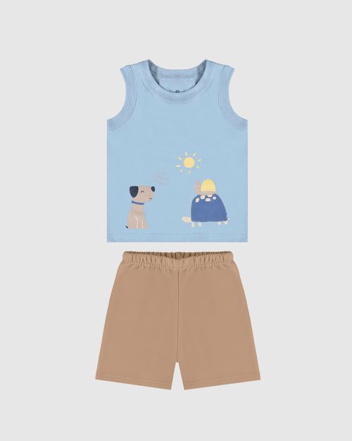 Conjunto Infantil Menino Regata Estampada + Bermuda Em Algodão Malwee Kids