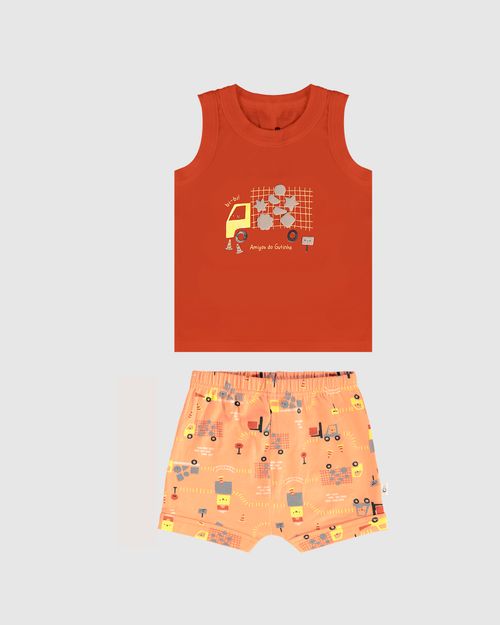 Conjunto Infantil Menino Regata + Bermuda Estampada Em Algodão Malwee Kids