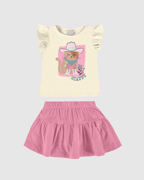 Conjunto Infantil Menina Blusa Estampada E Saia Evasê Malwee Kids