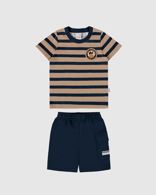 Conjunto Infantil Menino Camiseta Listrada Em Algodão Malwee Kids