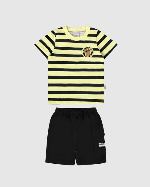 Conjunto Infantil Menino Camiseta Listrada Em Algodão Malwee Kids