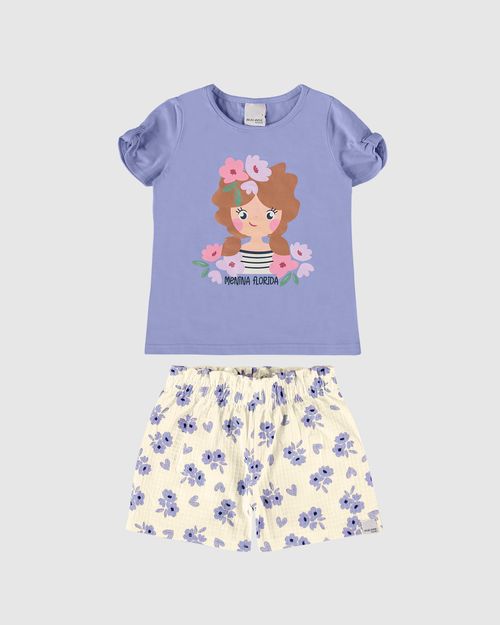 Conjunto Infantil Menina Blusa Estampa Com Glitter Em Algodão Malwee Kids