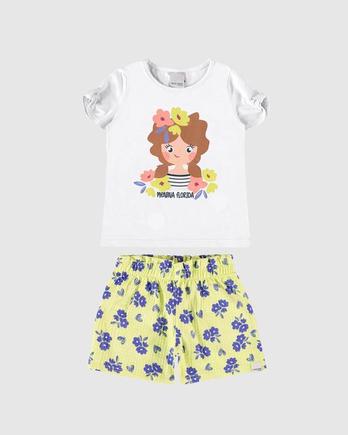 Conjunto Infantil Menina Blusa Estampa Com Glitter Em Algodão Malwee Kids