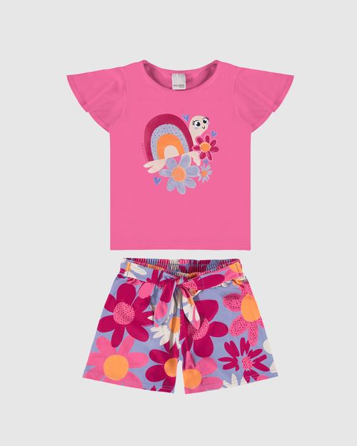 Conjunto Infantil Menina Shorts Estampa Floral Em Algodão Malwee Kids